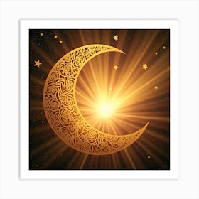 Golden Crescent With Stars Art Print