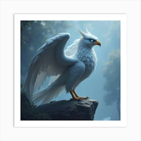 A Mystical Griffin With Crystal Eyes Perched On A Rocky Cliff 1 Art Print