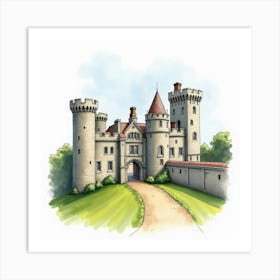 Watercolor Of The Cardiff Castle, Capturing Its Medieval And Victorian Features Art Print