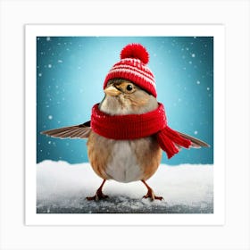 Firefly Sparrow, Winter, Outfit, Dancing, Copy Space, Bird, Festive, Charming, Adorable, Whimsical, (9) Art Print