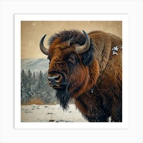 Bison In The Snow 2 Art Print