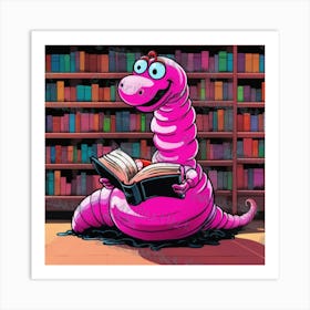 Pink Worm Reading A Book 4 Art Print