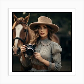 Beautiful Woman With A Camera 1 Art Print