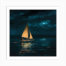 Sailboat At Night 2 Art Print