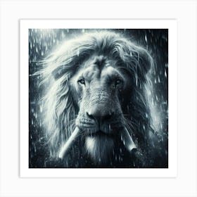 Lion In The Rain Art Print