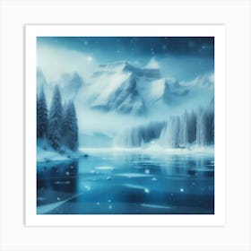 Winter Landscape With Serene Frozen lake Art Print