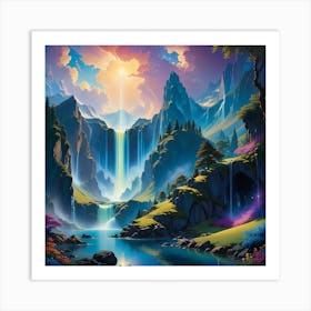 Waterfalls In The Mountains Art Print