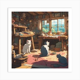 Cats sewing carpets Art Print