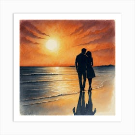 Couple At Sunset Art Print