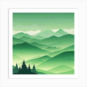 Misty mountains background in green tone 154 Art Print