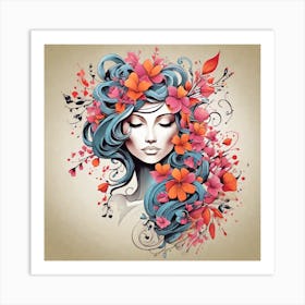 Woman With Flowers In Her Hair Art Print