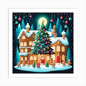 Christmas Village, Rein deer, Christmas Tree art, Christmas Tree, Christmas vector art, Vector Art, Christmas art, Christmas, cookies  Art Print