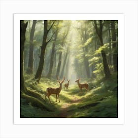 Deer In The Woods paintings art print 3 Art Print