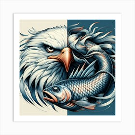 Eagle With Fish Hunter And Prey Symbiotic Illustration Art Print