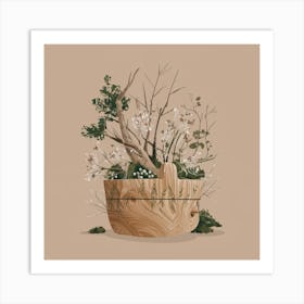 Illustration Of A Wooden Bowl Art Print