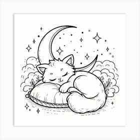 Line Art cat sleeping Art Print