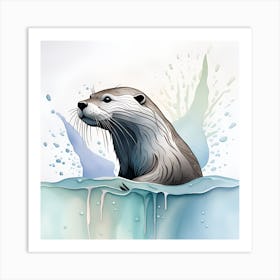 Otter In The Water watercolor dripping Art Print