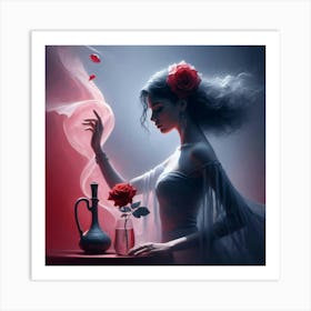 Girl With Roses Art Print