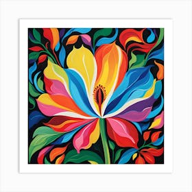 Multicolored flower on black background Art Print