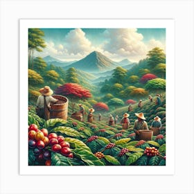 Coffee Harvest Wall Print Art A Vivid And Authentic Depiction Of The Origins Of Coffee, Perfect For Bringing A Touch Of Nature And Tradition To Any Space Art Print