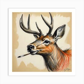 Deer With A Pipe Art Print