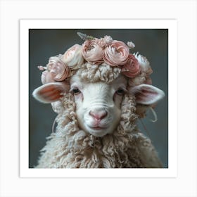 Sheep In A Flower Crown Art Print