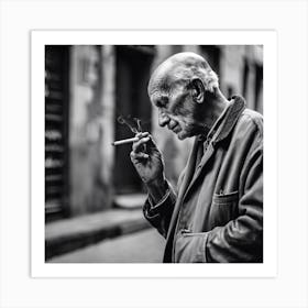Old Man Smoking A Cigarette Art Print