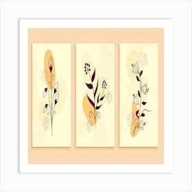 Line art flowers, and leaves abstract background set Art Print