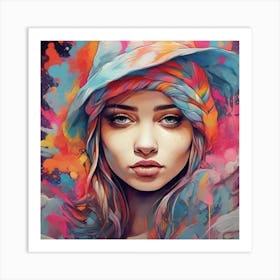 Colorful Girl In Hat Art Print