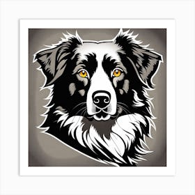 Border Collie, Black and white illustration, Dog drawing, Dog art, Animal illustration, Pet portrait, Realistic dog art Art Print