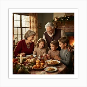 A Heartwarming Depiction Of A Multigenerational Family Reveling In Their Thanksgiving Gathering Lov (3) Art Print