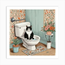 Cat Reading A Newspaper In Toilet (8) Art Print