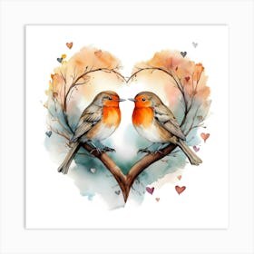 Two Birds In A Heart Art Print