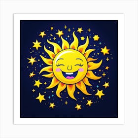 Lovely smiling sun on a blue gradient background 27 Art Print