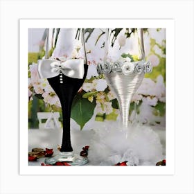 Two Wine Glasses With Bows Art Print