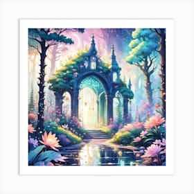 A Fantasy Forest With Twinkling Stars In Pastel Tone Square Composition 283 Art Print