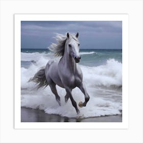 Horse Running On The Beach Art Print