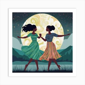 Two Women Dancing In The Moonlight Art Print