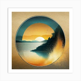 Sun over water circle bridge Art Print