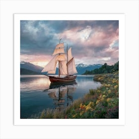 Sailboat At Sunset Art Print