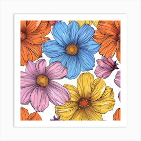 Seamless Pattern With Colorful Flowers Art Print