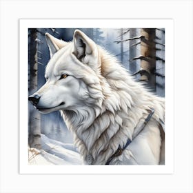 White Wolfs art Watercolor Art Print
