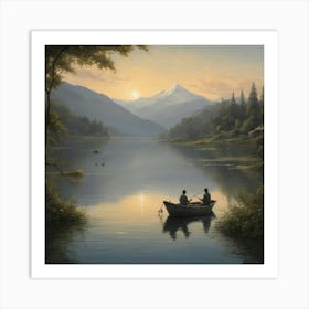 Two Men In A Boat Art Print