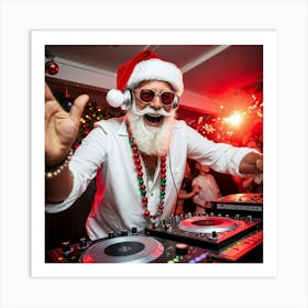 A Silver Haired Senior Man Sporting A Beard And Red Santa Hat Immerses Himself In The Rhythms Of A 2 1 Art Print