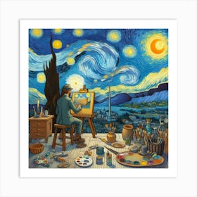 Vincent painting inside Starry Night Art Print