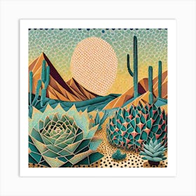 Firefly Beautiful Modern Abstract Succulent Landscape And Desert Flowers With A Cinematic Mountain V Art Print
