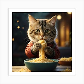 Cat Eating Spaghetti Art Print