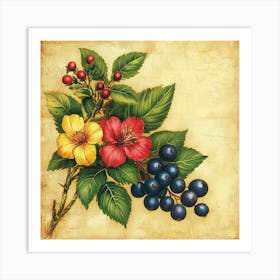 Berries And Flowers Art Art Print