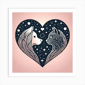 Two Cats In A Heart Art Print