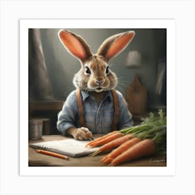 Rabbit Sitting At Desk Art Print